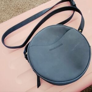 Large navy blue Portland Leather circle crossbody purse